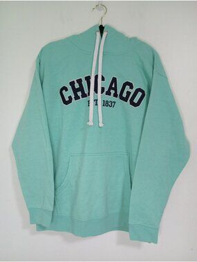 Chicago EST. 1837 Hoodie Kangaroo Pocket Baypointe L Cotton Blend Mint Green